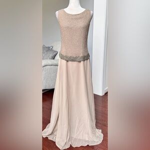 J Kara Beaded Blush and Gold Maxi Dress
